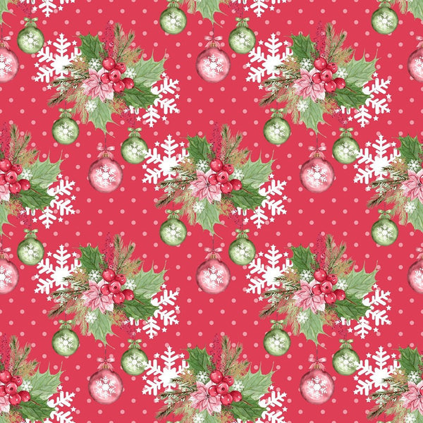 Mistletoe Christmas Ornaments Fabric - Red - ineedfabric.com