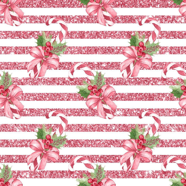 Mistletoe Christmas Pink Candy Canes Fabric - ineedfabric.com