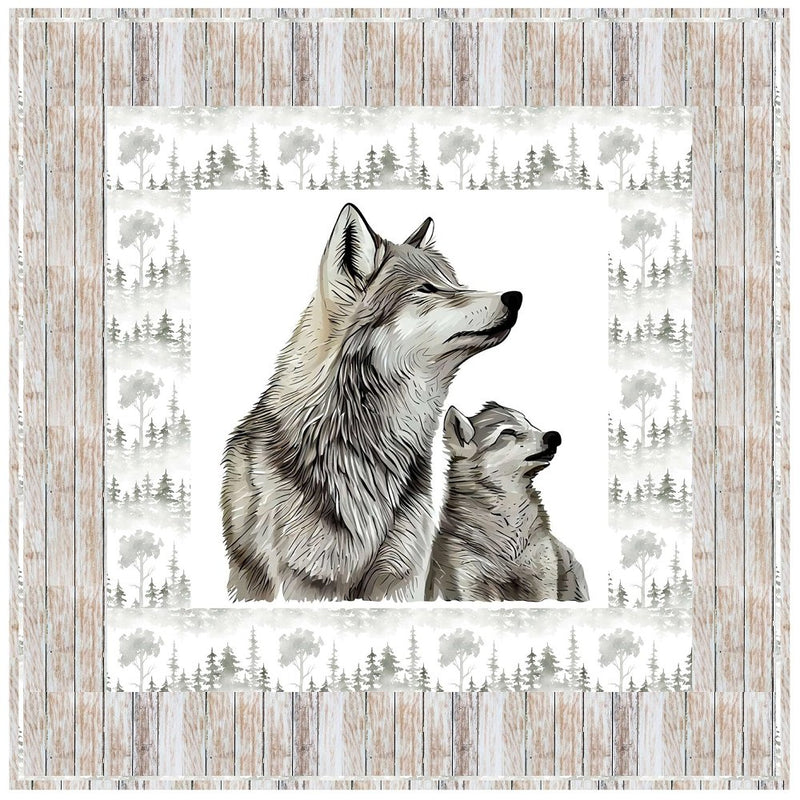 Mom and Baby Wolf in the Woods Wall Hanging 42" x 42" - ineedfabric.com