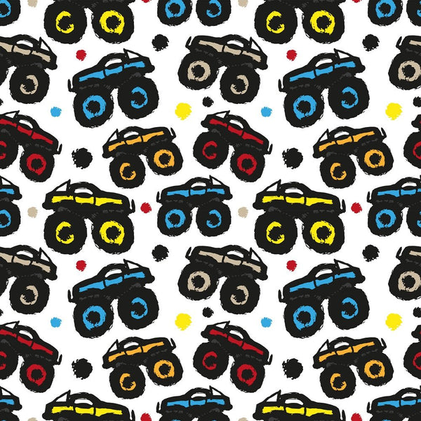 Monster Trucks and Dots Fabric - Multi - ineedfabric.com