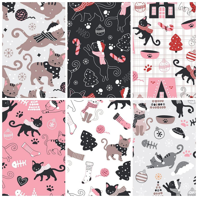 Moody Christmas Cats Fat Quarter Bundle - 6 Pieces - ineedfabric.com