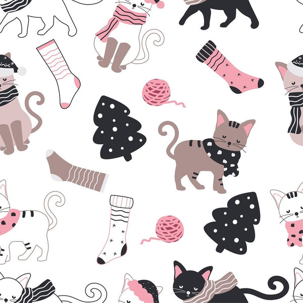 Moody Christmas Cats Pattern 2 Fabric - ineedfabric.com