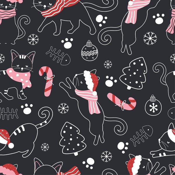 Moody Christmas Cats Pattern 5 Fabric - ineedfabric.com