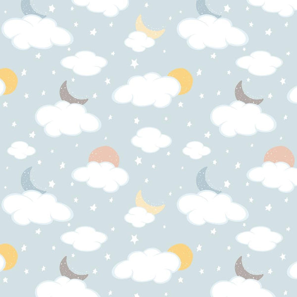 Moons & Clouds Fabric - Blue - ineedfabric.com
