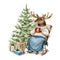 Moose Sipping Hot Cocoa By Christmas Tree Fabric Panel - ineedfabric.com