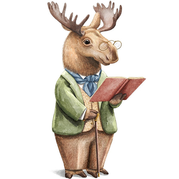 Moose with Book Fabric Panel - ineedfabric.com