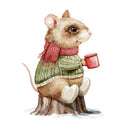 Mouse with Scarf Sipping Hot Cocoa Fabric Panel - ineedfabric.com