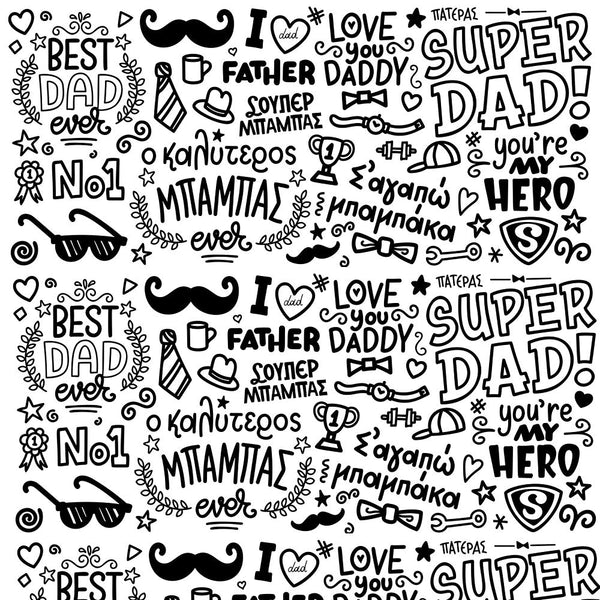 Multi-Lingual Dad Font Fabric - Black/White - ineedfabric.com