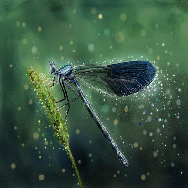 Mystical Dragonfly Fabric Panel - Green - ineedfabric.com