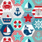 Nautical Patchwork Fabric - Aqua - ineedfabric.com