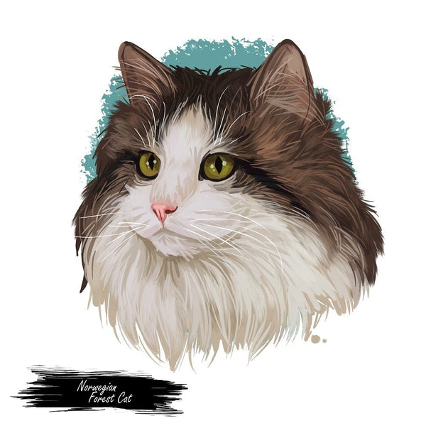 Norwegian Forest Cat Portrait Fabric Panel - ineedfabric.com