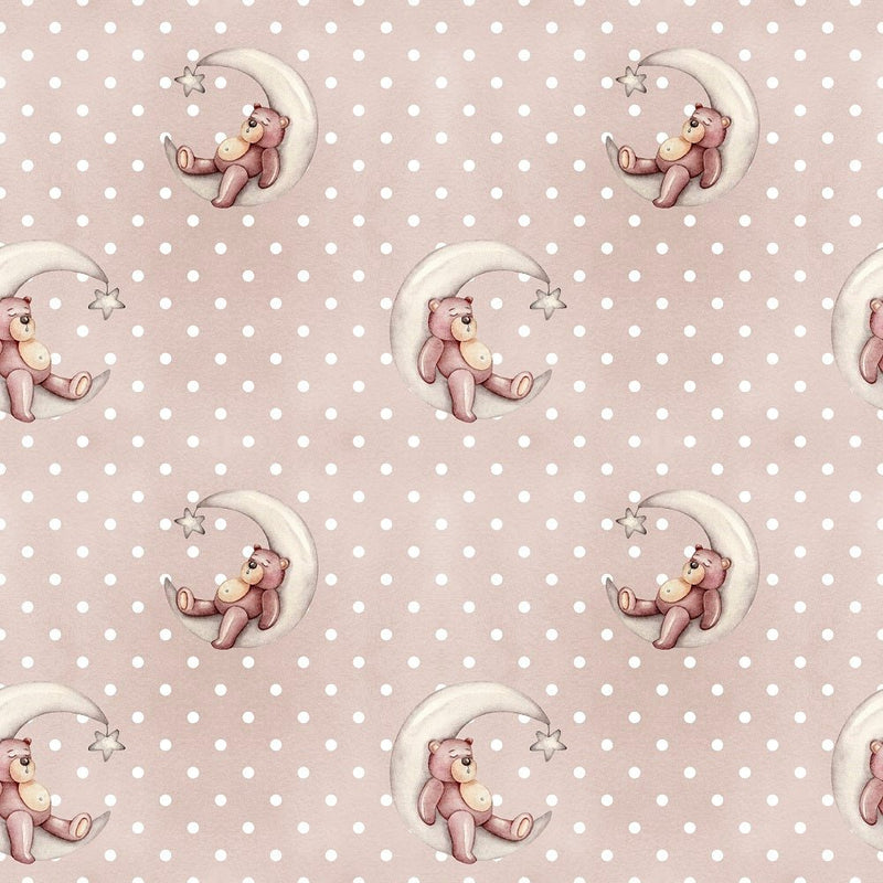 Nursery Bear Sleeping Moon on Dots Fabric - ineedfabric.com