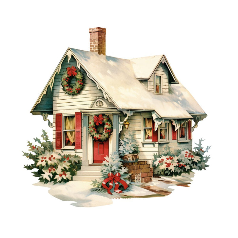 Old School Christmas Farm House 8 Fabric Panel - ineedfabric.com