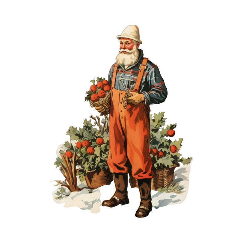 Old School Christmas Farmer in the Garden Fabric Panel - ineedfabric.com