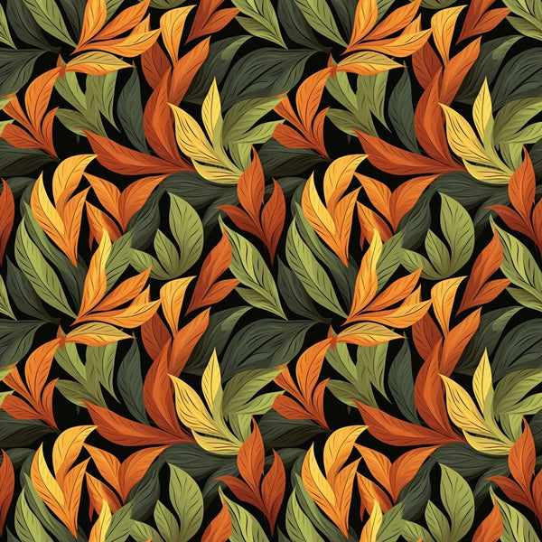 Orange & Green Tropical Leaves Fabric - ineedfabric.com