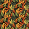 Orange & Green Tropical Leaves Fabric - ineedfabric.com