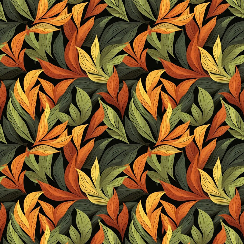 Orange & Green Tropical Leaves Fabric - ineedfabric.com