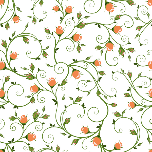 Orange Rosebuds on Vines Fabric - White - ineedfabric.com