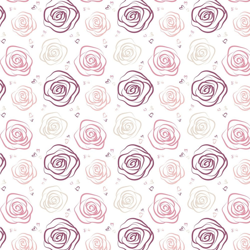 Outlined Roses Fabric - White - ineedfabric.com