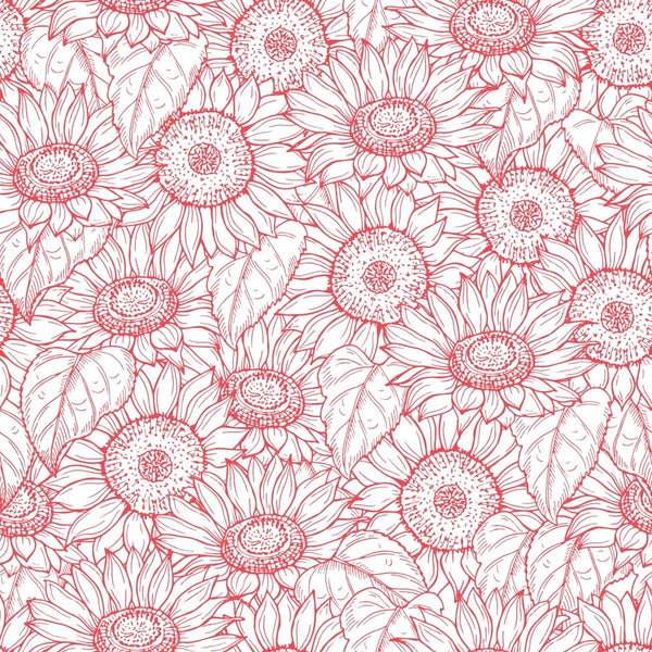 Outlined Sunflower Fabric - Red - ineedfabric.com