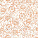 Outlined Sunflower Fabric - Soft Orange - ineedfabric.com