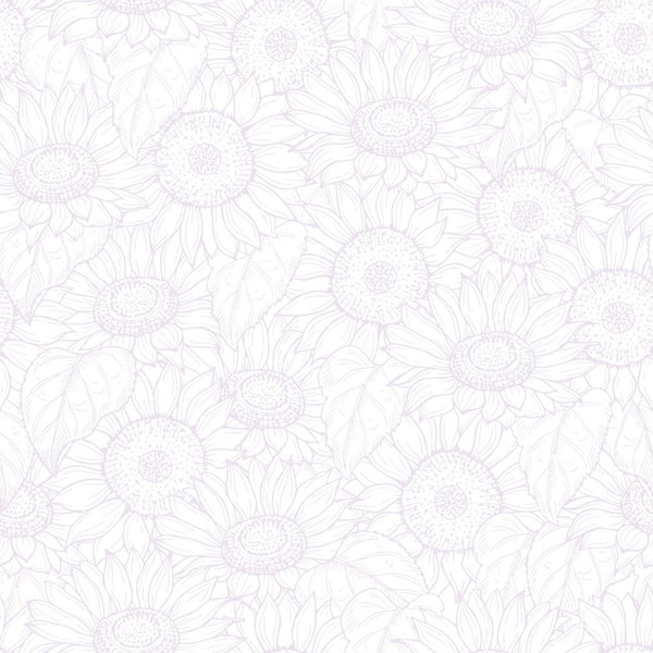 Outlined Sunflower Fabric - Vintage Violet - ineedfabric.com