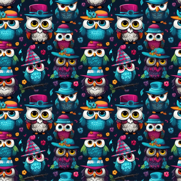 Owls in Hats Fabric - ineedfabric.com