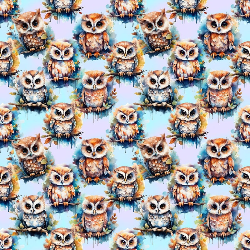 Owls in Tree Branch Fabric - ineedfabric.com