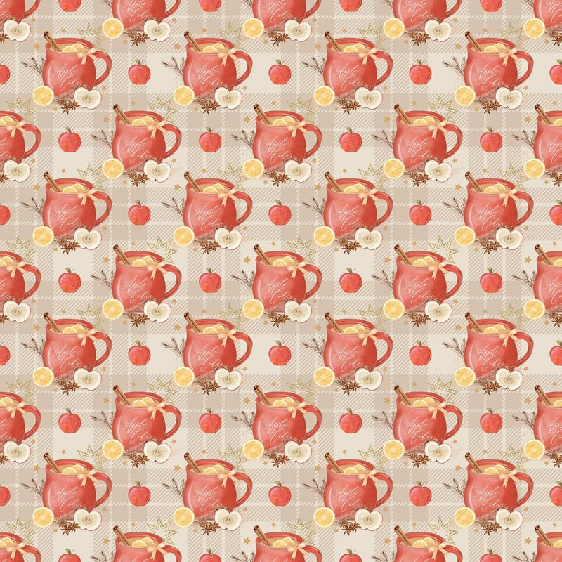 Packed Apple Cider on Tartan Plaid Fabric - Beige - ineedfabric.com