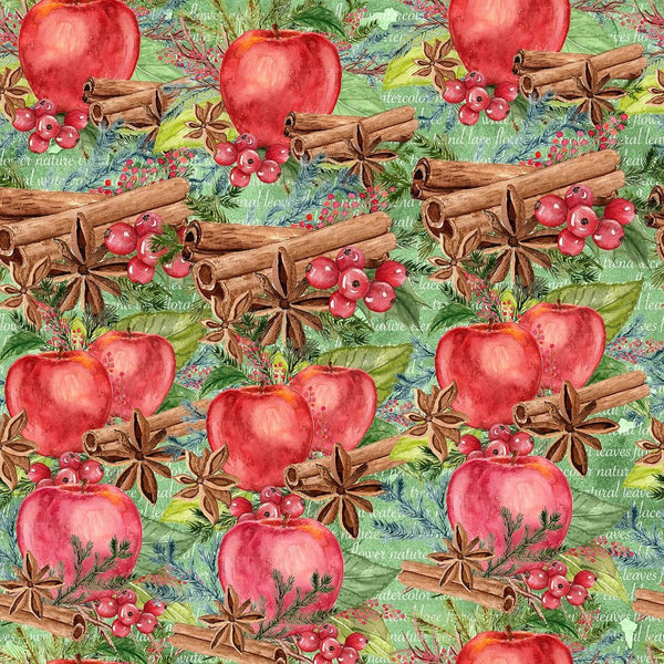 Packed Apple Cinnamon On Grunge Words Fabric - Green - ineedfabric.com