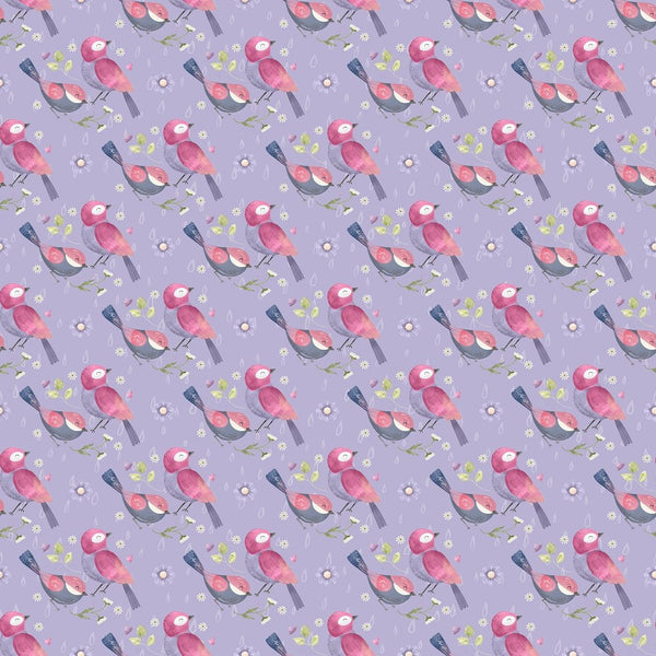 Packed Birds & Flowers Fabric - Purple - ineedfabric.com