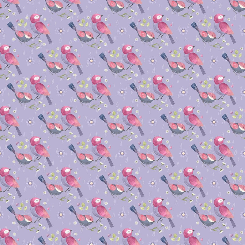 Packed Birds & Flowers Fabric - Purple - ineedfabric.com