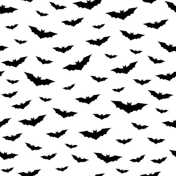 Packed Black Bats Fabric - White - ineedfabric.com