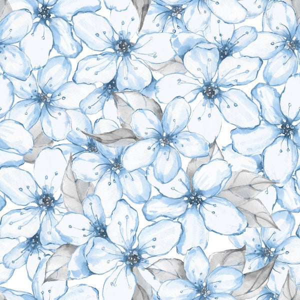 Packed Blue Blooming Florals Fabric - ineedfabric.com
