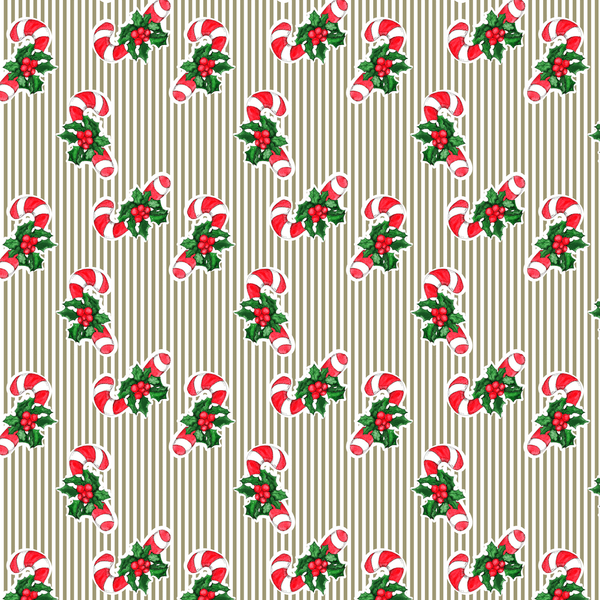 Packed Candy Canes & Stripes Fabric - Green - ineedfabric.com