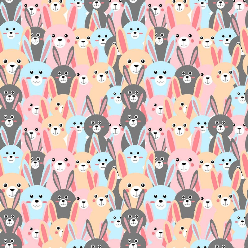 Packed Cartoon Bunnies Fabric - Multi - ineedfabric.com