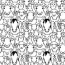 Packed Cartoon Farm Animal Faces Fabric - Black/White - ineedfabric.com