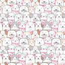 Packed Cartoon Pink Puppies Fabric - ineedfabric.com