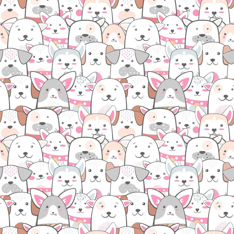 Packed Cartoon Pink Puppies Fabric - ineedfabric.com