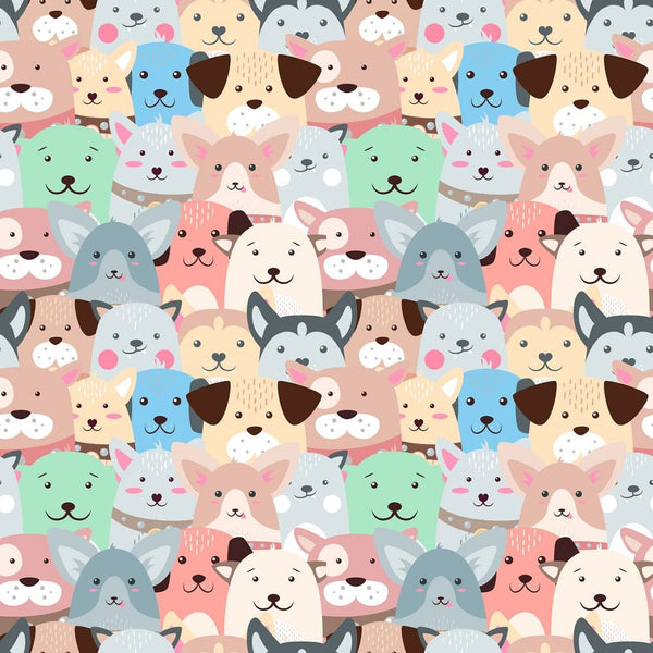 Packed Cartoon Puppies Fabric - Multi - ineedfabric.com