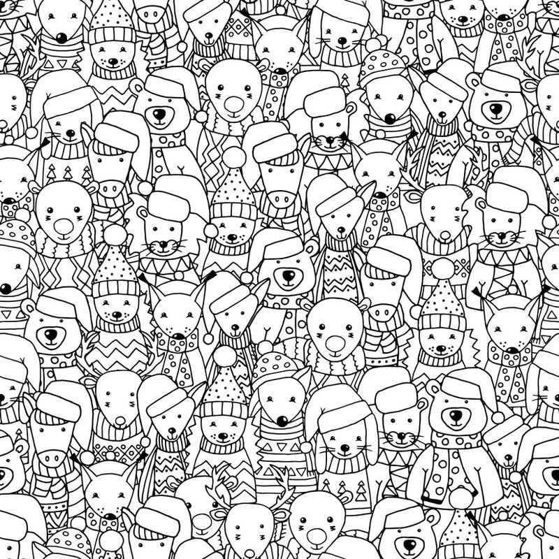 Packed Cartoon Scandinavian Animals Fabric - Black/White - ineedfabric.com