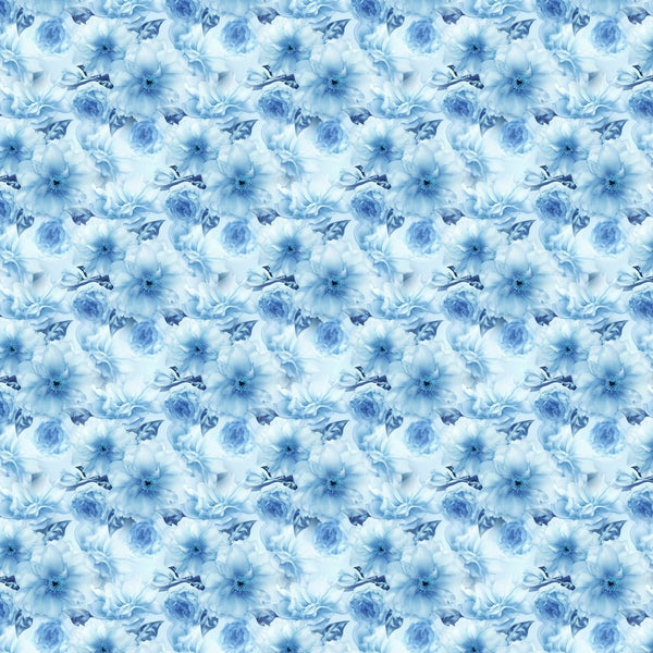 Packed Cherry Sakura Flower Fabric - Blue - ineedfabric.com