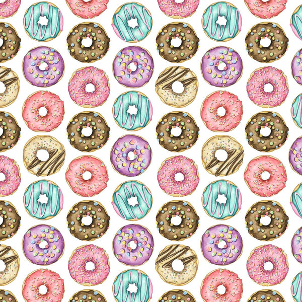 Packed Delicious Doughnuts Fabric - White - ineedfabric.com