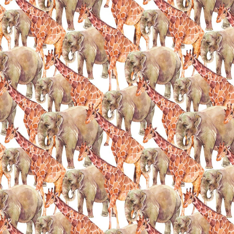 Packed Elephants & Giraffes Fabric - ineedfabric.com