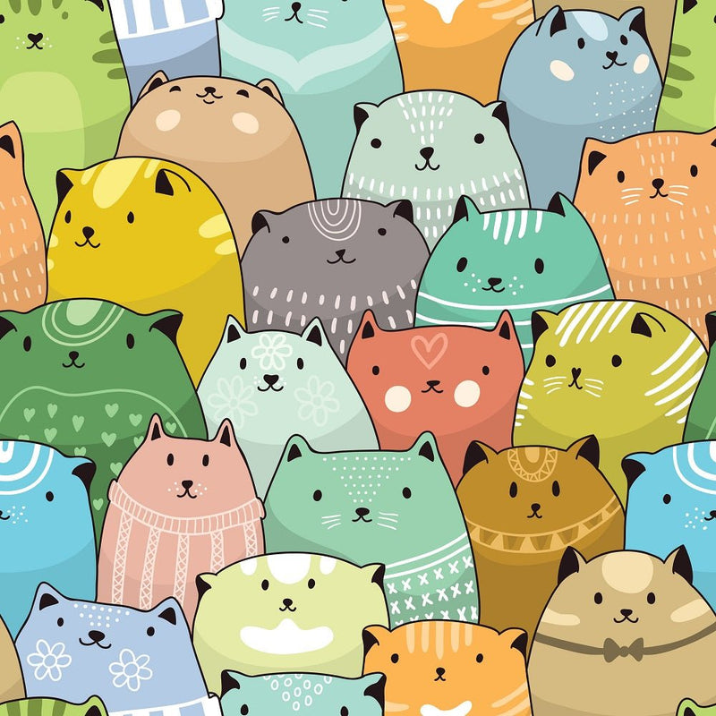 Packed Fat Cats Fabric - ineedfabric.com