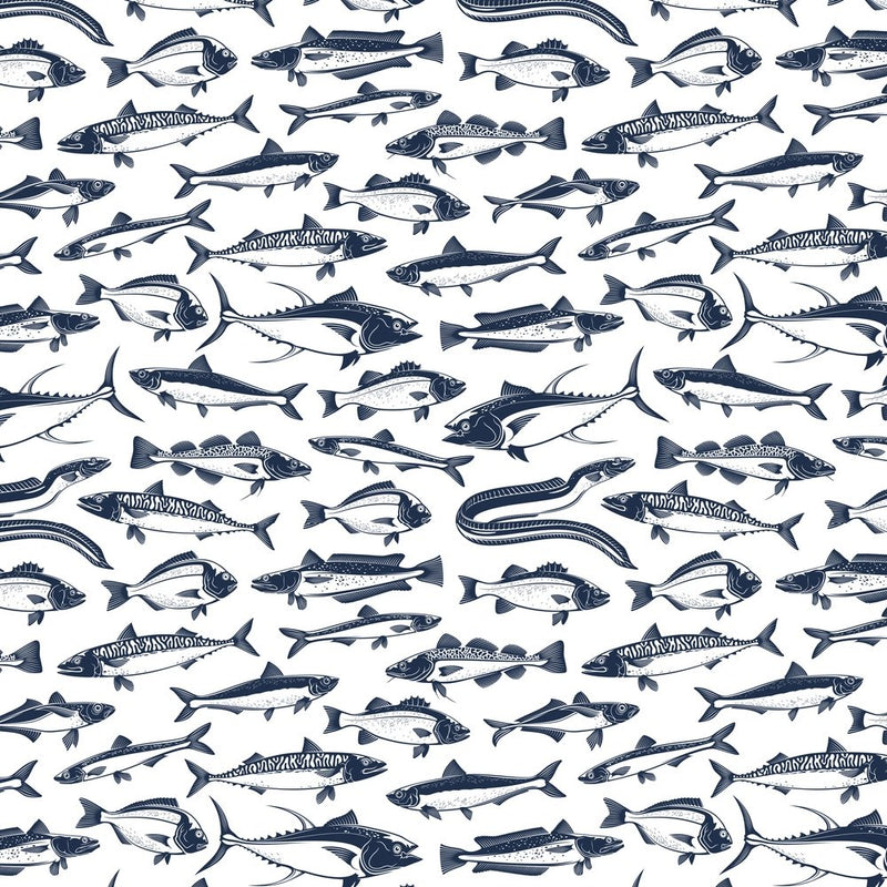 Packed Fish Fabric - Navy - ineedfabric.com