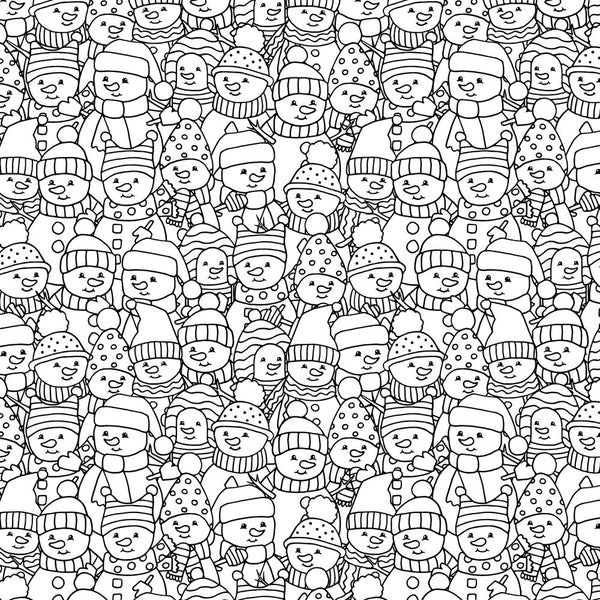 Packed Funny Snowmen Fabric - Black/White - ineedfabric.com