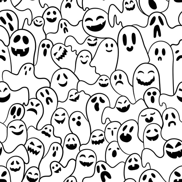 Packed Ghosts Fabric - Black/White - ineedfabric.com