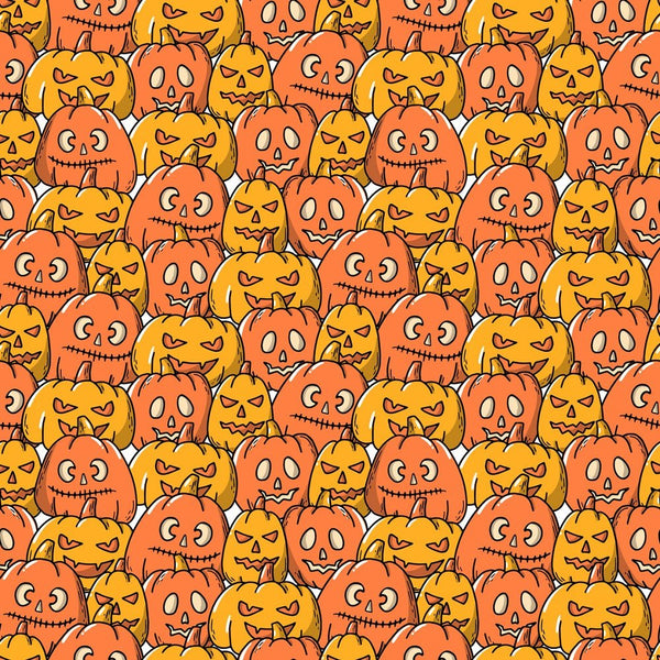 Packed Halloween Carved Pumpkins Fabric - Orange - ineedfabric.com