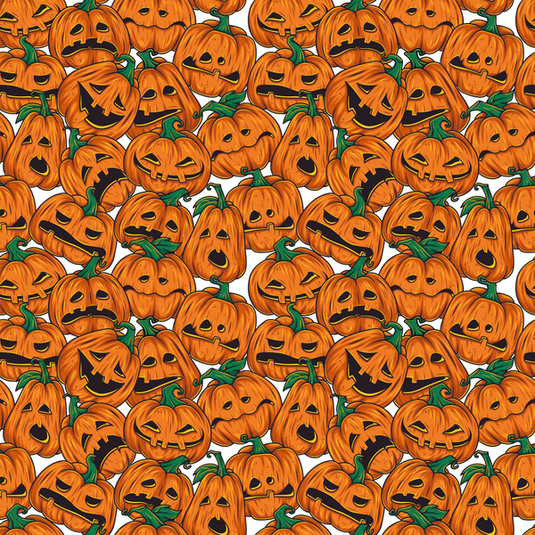 Packed Halloween Vintage Pumpkins Fabric - Orange - ineedfabric.com